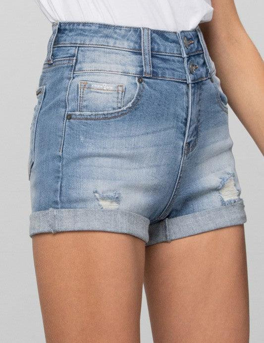 Double Waistband Denim Shorts | Denim Shorts Daverri Fashions