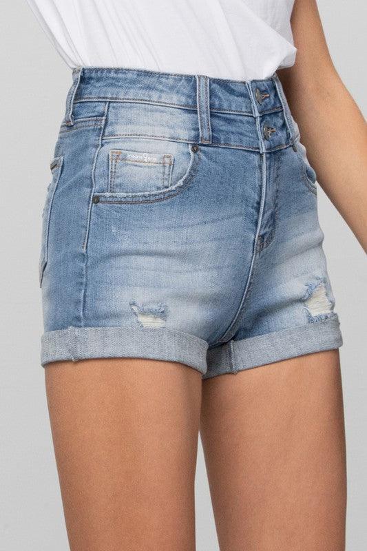 Double Waistband Denim Shorts | Denim Shorts Daverri Fashions
