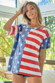 BiBi American Flag Theme Short Sleeve T-Shirt | T-Shirts Daverri Fashions