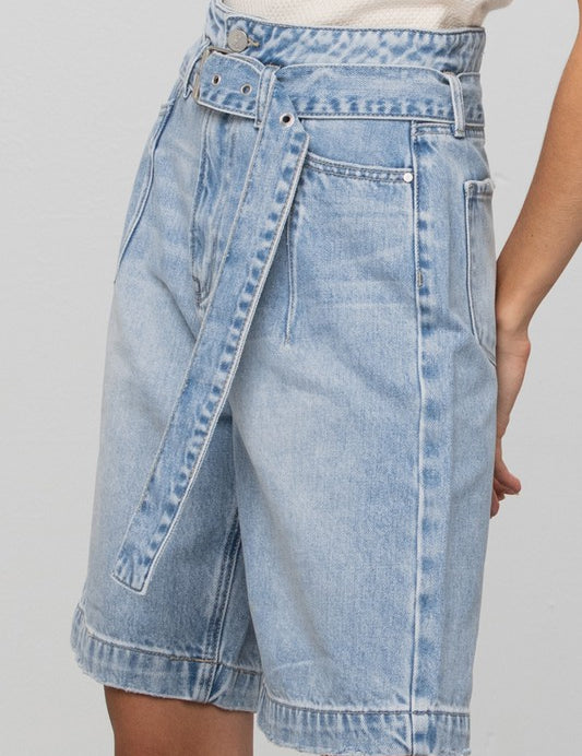 Self Belted Bermuda Denim Shorts | Shorts Daverri Fashions