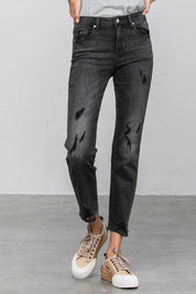 Mid Rise Ankle Black Straight Jeans | Jeans Daverri Fashions