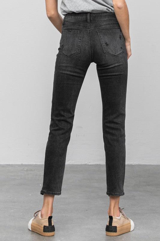 Mid Rise Ankle Black Straight Jeans | Jeans Daverri Fashions