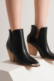 Black Beast Fashion Pointed Metal-Tip Toe Block Heel Ankle Boots | Boots Daverri Fashions