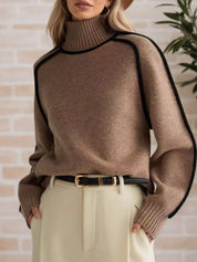 Contrast Trim Turtleneck Sweater | Sweaters Daverri Fashions