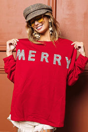 BiBi Merry Glitter Christmas Drop Shoulder Top | Sweaters Daverri Fashions