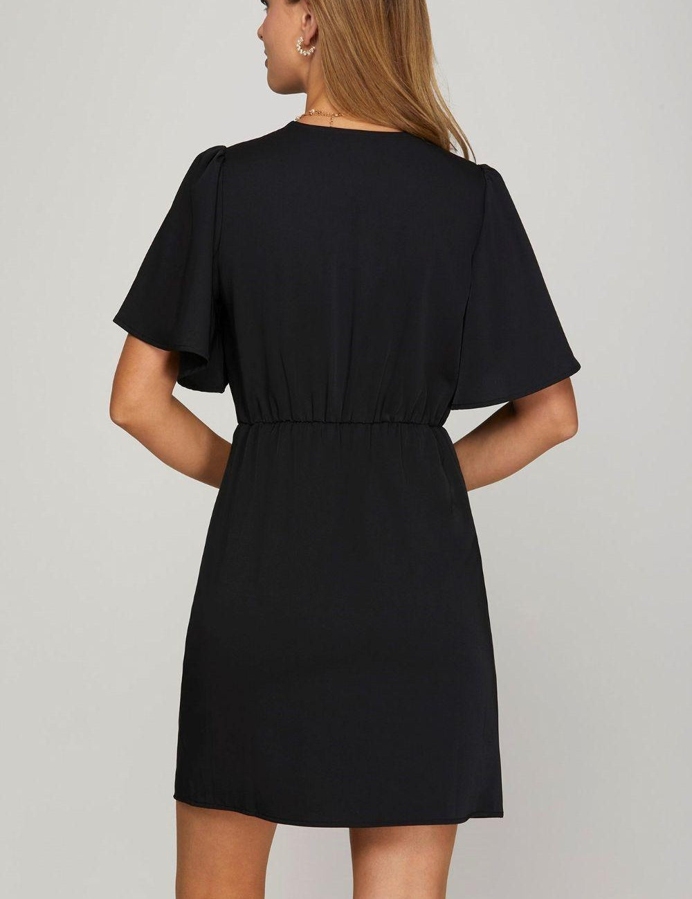 She + Sky Ruffled Surplice Short Flutter Sleeve Mini Dress | Mini Dresses Daverri Fashions