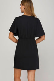She + Sky Ruffled Surplice Short Flutter Sleeve Mini Dress | Mini Dresses Daverri Fashions