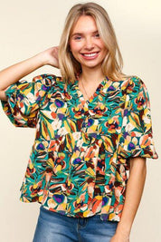 Haptics Full Size Frill Floral Puff Sleeve Peplum Blouse | Blouses Daverri Fashions