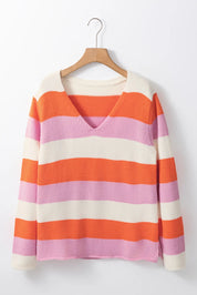 Color Block V-Neck Long Sleeve Sweater | Sweaters Daverri Fashions