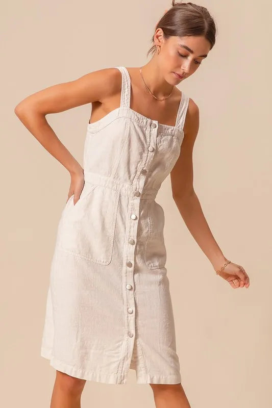 SO ME Button Down Pocket Front Pinafore Dress | Daverri Fashions