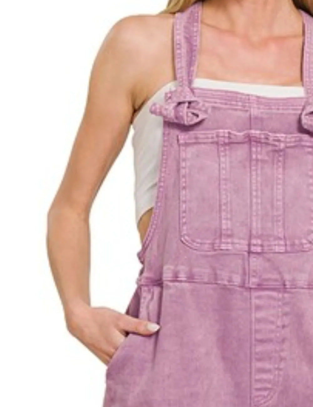Zenana Washed Knot Strap Relaxed Fit Overalls | Overalls Daverri Fashions