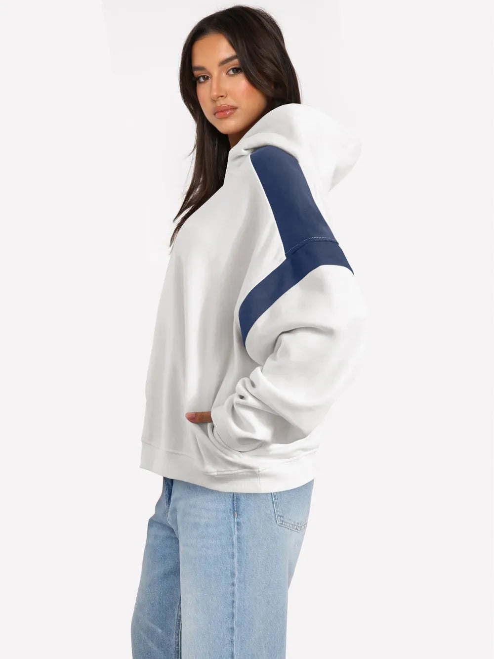 Contrast Dropped Shoulder Long Sleeve Hoodie | Sweatshirts Daverri Fashions
