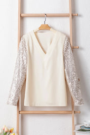 Sequin V-Neck Long Sleeve Blouse | Blouses Daverri Fashions