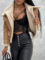 Sherpa Trim Cropped Jacket | Outerwear Daverri Fashions