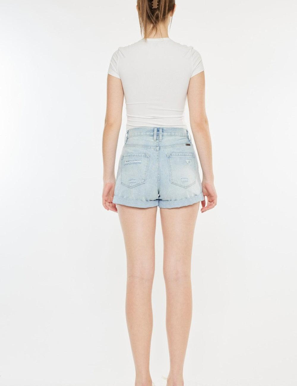 Kancan High Rise Repaired Mom Denim Shorts | Denim Shorts Daverri Fashions