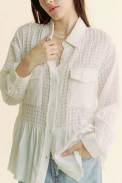 Davi & Dani Garment Washed Jacquard Button Front Shirt | Shirts Daverri Fashions