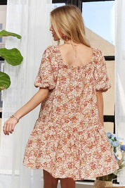 ADORA Floral Square Neck Puff Sleeve Dress | Daverri Fashions