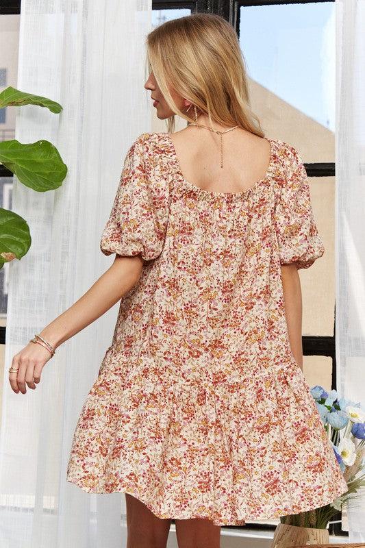 ADORA Floral Square Neck Puff Sleeve Dress | Daverri Fashions