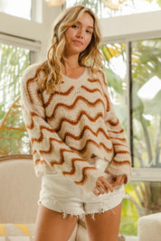 BiBi Wavy Stripes V-Neck Cropped Sweater | Sweaters Daverri Fashions