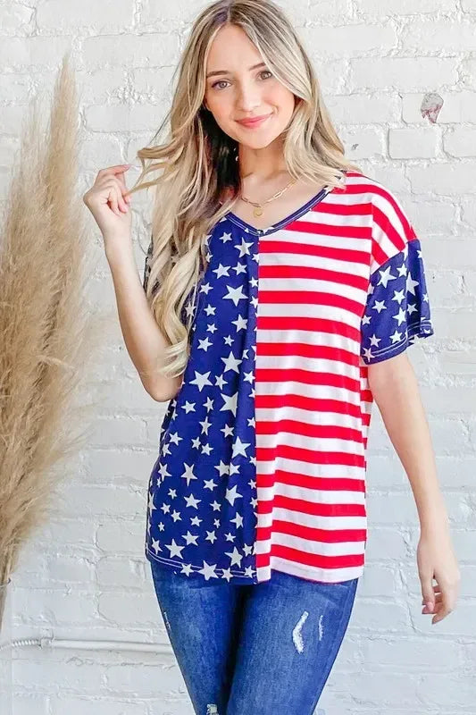 And The Why American Flag Short Sleeve Top - DAVERRI FASHIONS