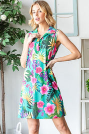 Heimish Full Size Floral Johnny Collar Sleeveless Dress | Mini Dresses Daverri Fashions