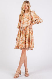 Mittoshop Flower Print Linen Blend Babydoll Mini Dress | Mini Dresses Daverri Fashions