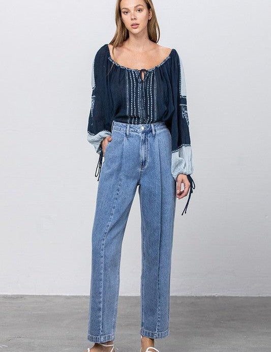 Slouchy Cropped High Waist Jeans | Jeans Daverri Fashions