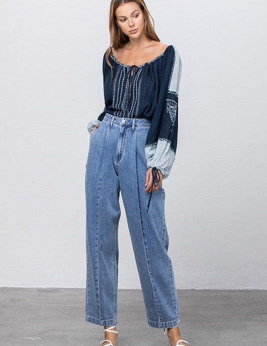 Medium Slouchy Cropped High Waist Jeans | Jeans Daverri Fashions