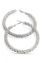 Silver Clear O S 60MM Iconic Rhinestone Hoops | Earrings Daverri Fashions