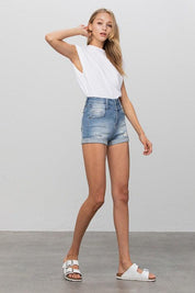 Double Waistband Denim Shorts | Denim Shorts Daverri Fashions
