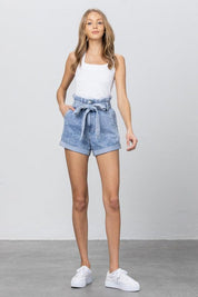 HIGH WAISTED PAPER BAG SHORTS | Shorts Daverri Fashions