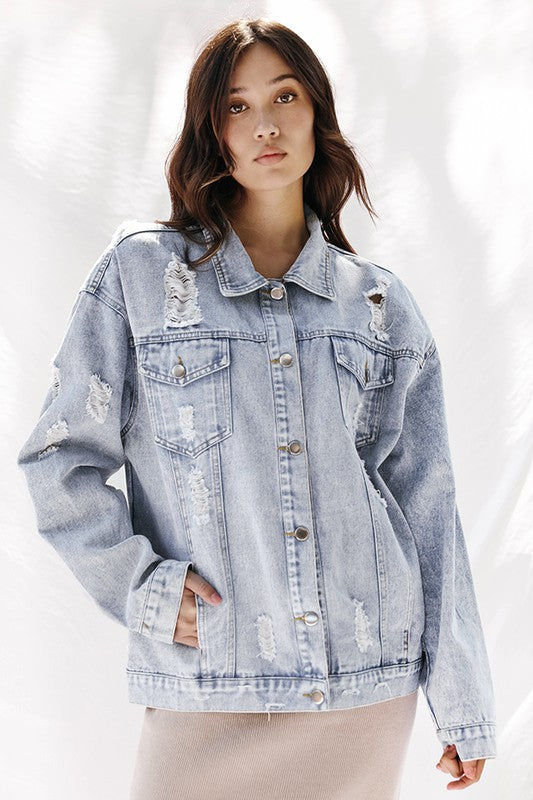 Distressed White Denim Jacket | Denim Jackets Daverri Fashions