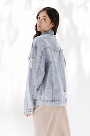 Distressed White Denim Jacket | Denim Jackets Daverri Fashions