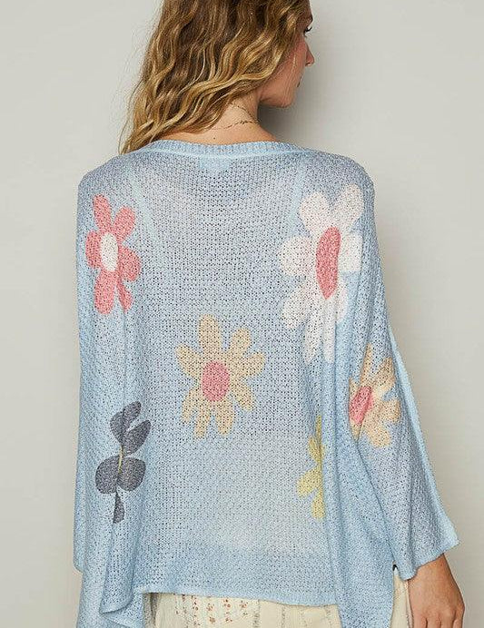 POL Flower Dropped Shoulder Long Sleeve Knit Top | Tops Daverri Fashions