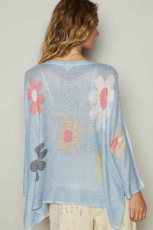 POL Flower Dropped Shoulder Long Sleeve Knit Top | Tops Daverri Fashions