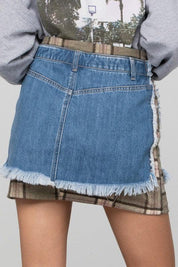 Plaid Checker Mini Denim Skirt | Skirts Daverri Fashions