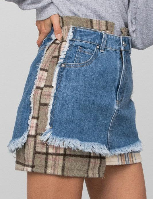 Plaid Checker Mini Denim Skirt | Skirts Daverri Fashions