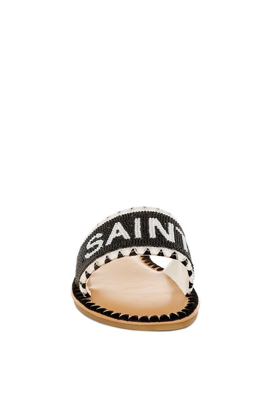 Luxe Getaway Beaded Saint Tropez Flat Slip Ons | Slides Daverri Fashions