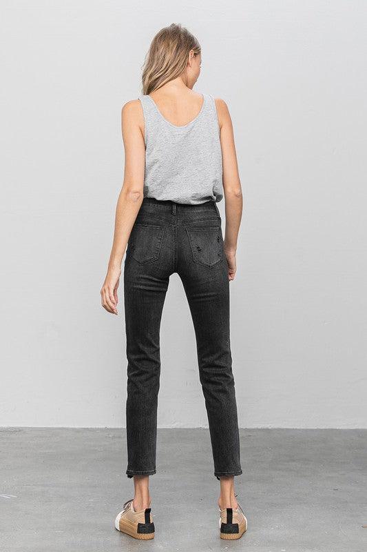 Mid Rise Ankle Black Straight Jeans | Jeans Daverri Fashions