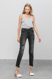 Mid Rise Ankle Black Straight Jeans | Jeans Daverri Fashions