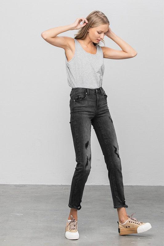 Mid Rise Ankle Black Straight Jeans | Jeans Daverri Fashions