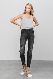 Mid Rise Ankle Black Straight Jeans | Jeans Daverri Fashions