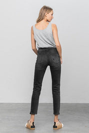 Mid Rise Ankle Black Straight Jeans | Jeans Daverri Fashions