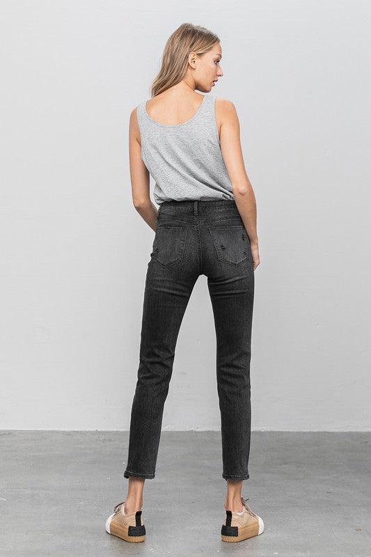 Mid Rise Ankle Black Straight Jeans | Jeans Daverri Fashions