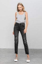 Mid Rise Ankle Black Straight Jeans | Jeans Daverri Fashions