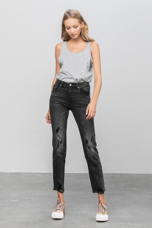 Mid Rise Ankle Black Straight Jeans | Jeans Daverri Fashions