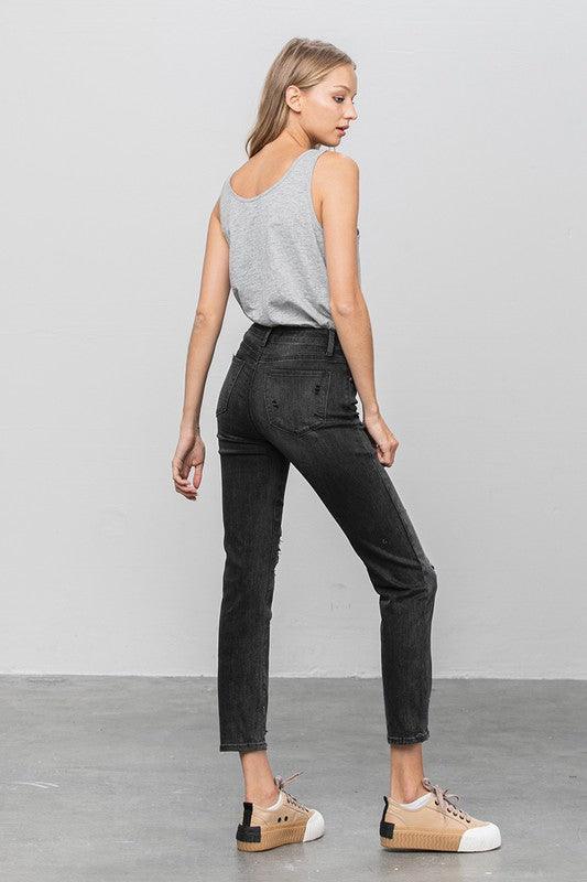 Mid Rise Ankle Black Straight Jeans | Jeans Daverri Fashions