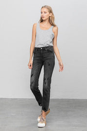 Mid Rise Ankle Black Straight Jeans | Jeans Daverri Fashions