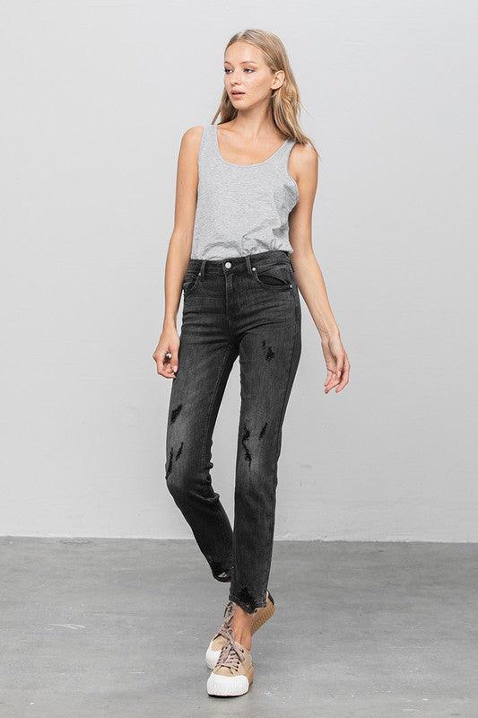 Mid Rise Ankle Black Straight Jeans | Jeans Daverri Fashions