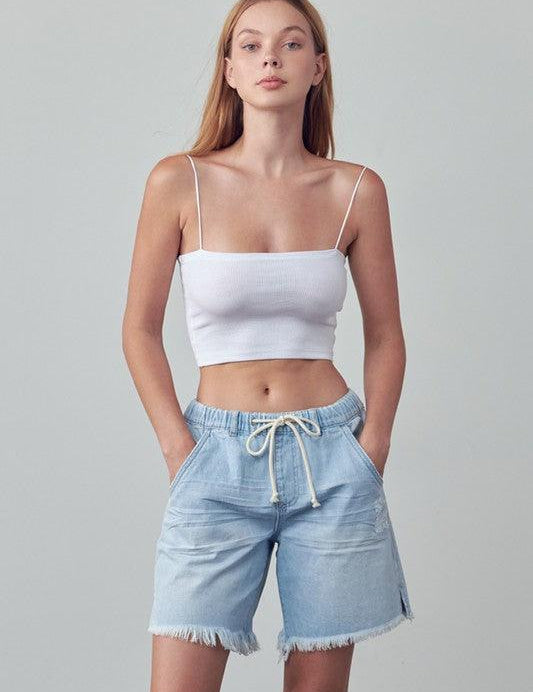 High Rise Drawstring Denim Shorts | Shorts Daverri Fashions